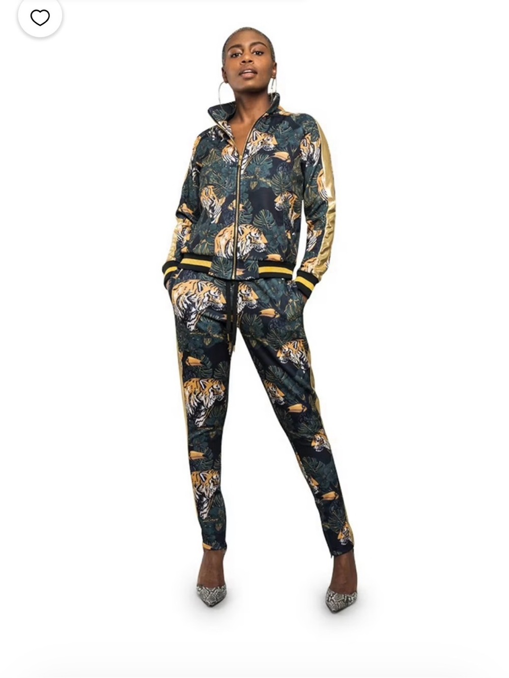 Tiger Print 2-Piece Track Suit Set | Black Gold Jungle Zip Jacket + Pants